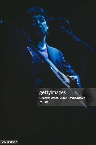 Paul McCartney with his band Wings performing at the Royal Court Theatre, Liverpool, as part of their tour of the UK to promote their newest album...