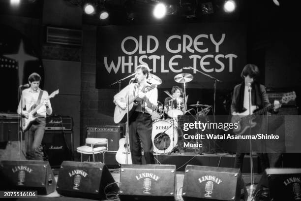 British band XTC perform on BBC TV music programme 'Old Grey Whistle Test' on 6th April 1982. Andy Partridge vocals, Colin Moulding , Terry Chambers...