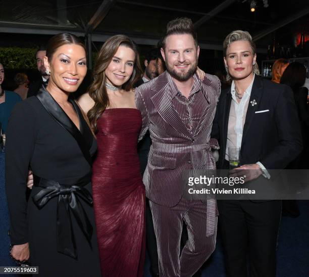 Stephanie Nguyen, Sophia Bush, Bobby Berk and Ashlyn Harris attend Elton John AIDS foundation annual viewing party with Tequila Don Julio at West...