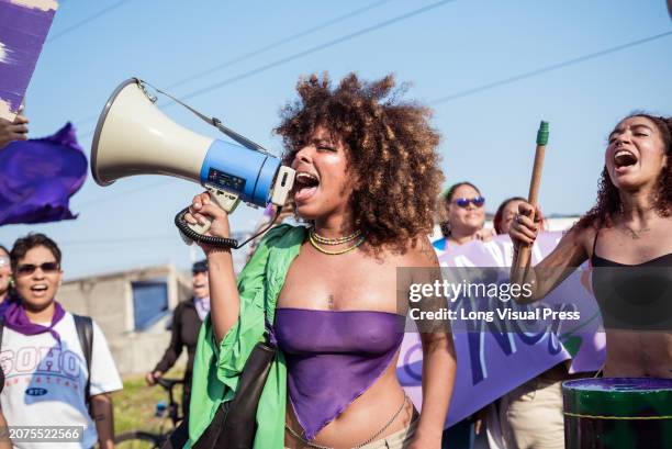 Women take part during the international women's day demonstrations in, Barranquilla, Colombia on March 8, 2024.