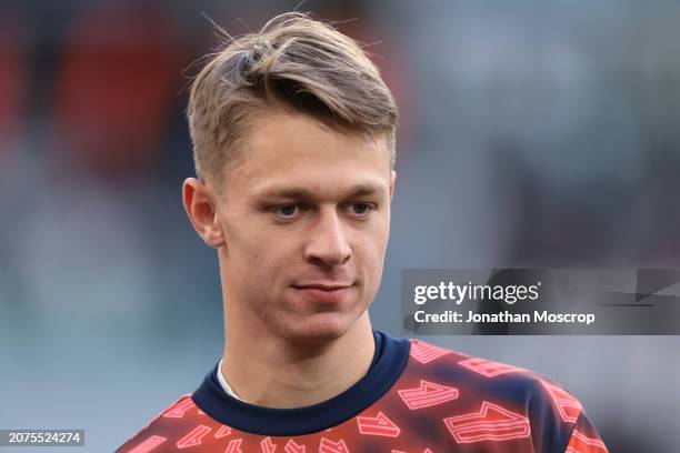 Hans Nicolussi Caviglia of Juventus looks on during the warm up prior to the Serie A TIM match between Juventus and Atalanta BC - Serie A TIM at...