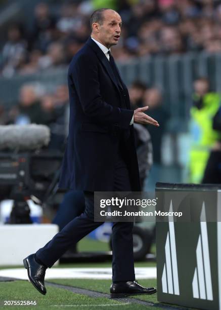 Massimiliano Allegri Head coach of Juventus reacts during the Serie A TIM match between Juventus and Atalanta BC - Serie A TIM at Allianz Stadium on...