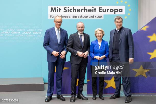 Friedrich Merz, head of the German Christian Democratic Union , Manfred Weber, President of the European People's Party and Markus Soeder, head of...