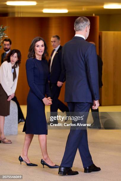 King Felipe VI of Spain and Queen Letizia of Spain attend a commemorative event for the European Day of the Victims of Terrorism at the Royal...