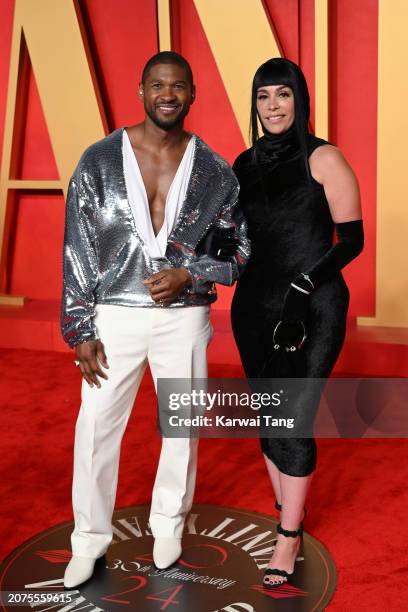 Usher and Jennifer Goicoechea attend the 2024 Vanity Fair Oscar Party hosted by Radhika Jones at Wallis Annenberg Center for the Performing Arts on...