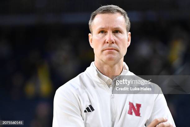 Head coach Fred Hoiberg of the Nebraska Cornhuskers looks on before the game against the Michigan Wolverines at Crisler Arena on March 10, 2024 in...