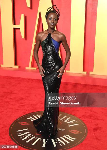 Lupita Nyong'o arrives at the 2024 Vanity Fair Oscar Party Hosted By Radhika Jones at Wallis Annenberg Center for the Performing Arts on March 10,...