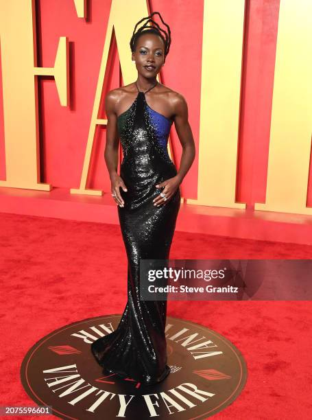 Lupita Nyong'o arrives at the 2024 Vanity Fair Oscar Party Hosted By Radhika Jones at Wallis Annenberg Center for the Performing Arts on March 10,...