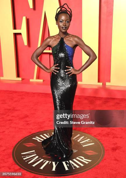 Lupita Nyong'o arrives at the 2024 Vanity Fair Oscar Party Hosted By Radhika Jones at Wallis Annenberg Center for the Performing Arts on March 10,...