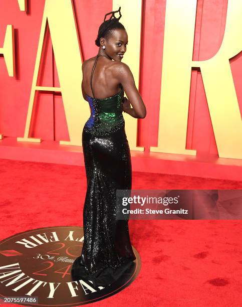 Lupita Nyong'o arrives at the 2024 Vanity Fair Oscar Party Hosted By Radhika Jones at Wallis Annenberg Center for the Performing Arts on March 10,...