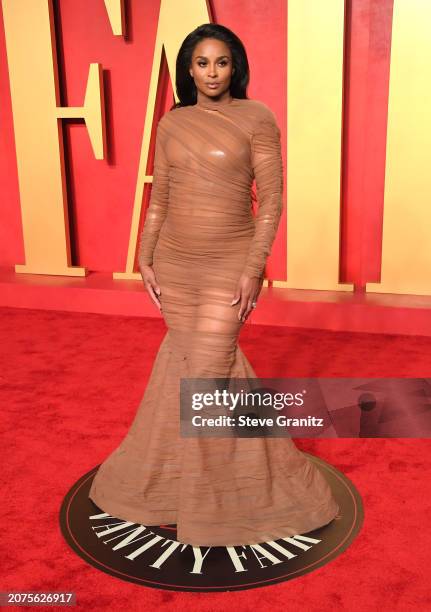 Ciara arrives at the 2024 Vanity Fair Oscar Party Hosted By Radhika Jones at Wallis Annenberg Center for the Performing Arts on March 10, 2024 in...