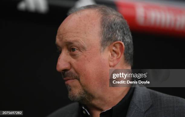 Rafael Benitez, head coach of Celta Vigo looks on prior to the LaLiga EA Sports match between Real Madrid CF and Celta Vigo at Estadio Santiago...