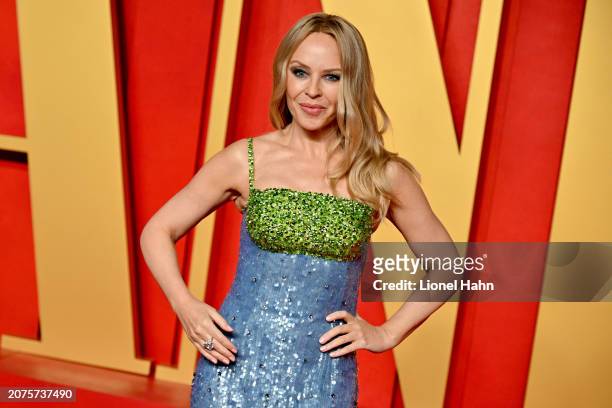 Kylie Minogue attends the 2024 Vanity Fair Oscar Party Hosted By Radhika Jones at Wallis Annenberg Center for the Performing Arts on March 10, 2024...