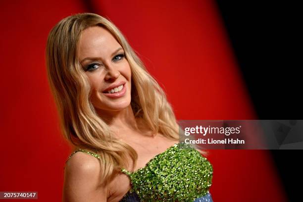 Kylie Minogue attends the 2024 Vanity Fair Oscar Party Hosted By Radhika Jones at Wallis Annenberg Center for the Performing Arts on March 10, 2024...