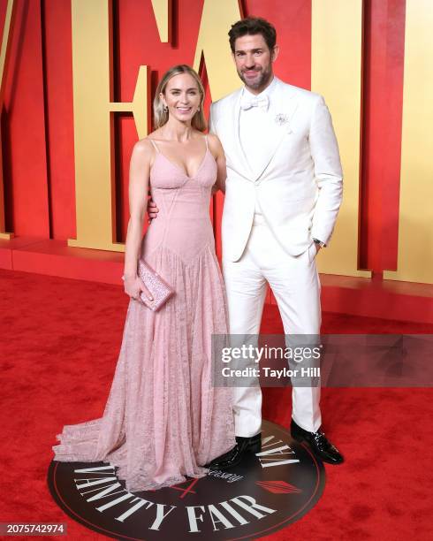 Emily Blunt and John Krasinski attend the 2024 Vanity Fair Oscar Party hosted by Radhika Jones at Wallis Annenberg Center for the Performing Arts on...