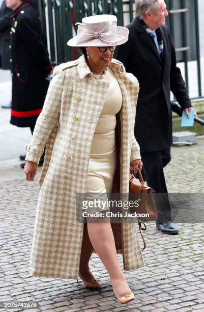 Patricia Scotland, Baroness Scotland of Asthal attends the 2024 Commonwealth Day Service at Westminster Abbey on March 11, 2024 in London, England.