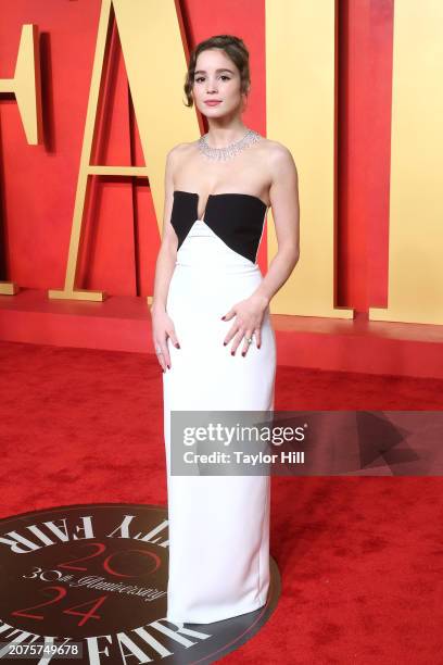 Alba Baptista attends the 2024 Vanity Fair Oscar Party hosted by Radhika Jones at Wallis Annenberg Center for the Performing Arts on March 10, 2024...