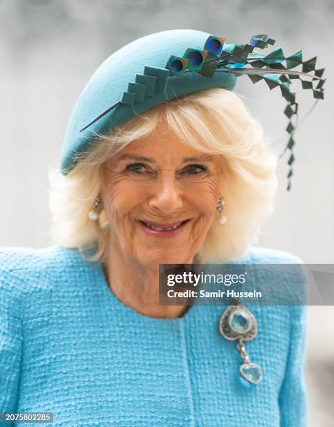 Queen Camilla attends the 2024 Commonwealth Day Service at Westminster Abbey on March 11, 2024 in London, England.