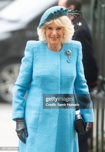 Queen Camilla attends the 2024 Commonwealth Day Service at Westminster Abbey on March 11, 2024 in London, England.