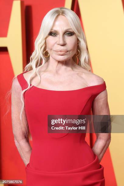 Donatella Versace attends the 2024 Vanity Fair Oscar Party hosted by Radhika Jones at Wallis Annenberg Center for the Performing Arts on March 10,...