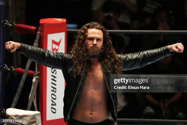 Jack Perry enters the ring during the New Japan Pro-Wrestling at Korakuen Hall on March 07, 2024 in Tokyo, Japan.