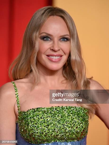 Kylie Minogue attends the 2024 Vanity Fair Oscar Party hosted by Radhika Jones at the Wallis Annenberg Center for the Performing Arts on March 10,...