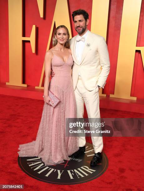 Emily Blunt, John Krasinski arrives at the 2024 Vanity Fair Oscar Party Hosted By Radhika Jones at Wallis Annenberg Center for the Performing Arts on...