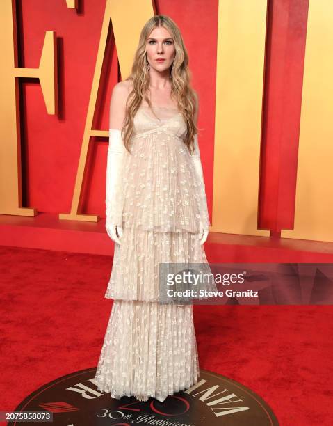 Lily Rabe arrives at the 2024 Vanity Fair Oscar Party Hosted By Radhika Jones at Wallis Annenberg Center for the Performing Arts on March 10, 2024 in...