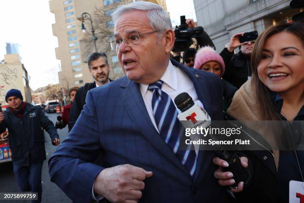 Senator Bob Menendez departs a Manhattan court following an arraignment on new charges in the federal bribery case against him and his wife Nadine...