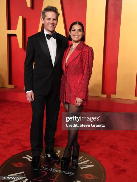 America Ferrera, Ryan Piers Williams arrives at the 2024 Vanity Fair Oscar Party Hosted By Radhika Jones at Wallis Annenberg Center for the...