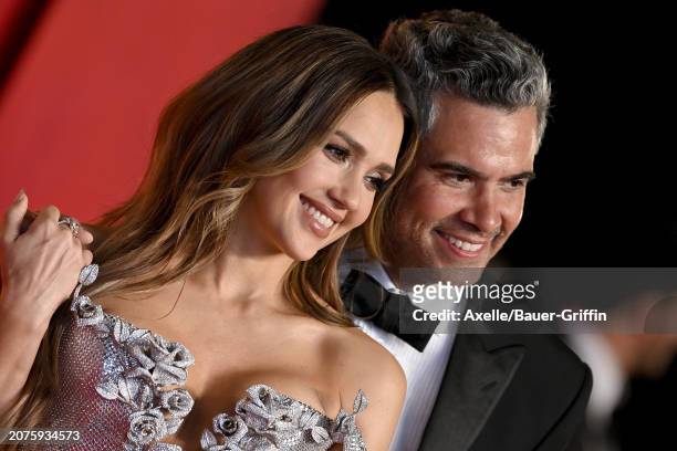 Cash Warren and Jessica Alba attend the 2024 Vanity Fair Oscar Party hosted by Radhika Jones at Wallis Annenberg Center for the Performing Arts on...