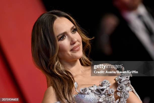 Jessica Alba attends the 2024 Vanity Fair Oscar Party hosted by Radhika Jones at Wallis Annenberg Center for the Performing Arts on March 10, 2024 in...