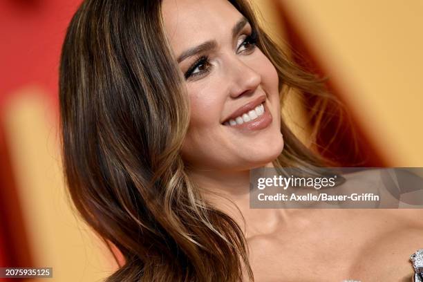 Jessica Alba attends the 2024 Vanity Fair Oscar Party hosted by Radhika Jones at Wallis Annenberg Center for the Performing Arts on March 10, 2024 in...