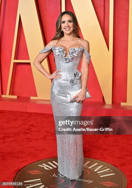 Jessica Alba attends the 2024 Vanity Fair Oscar Party hosted by Radhika Jones at Wallis Annenberg Center for the Performing Arts on March 10, 2024 in...