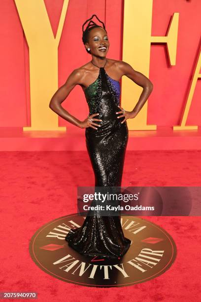 Lupita Nyong'o attends the 2024 Vanity Fair Oscar Party Hosted By Radhika Jones at Wallis Annenberg Center for the Performing Arts on March 10, 2024...