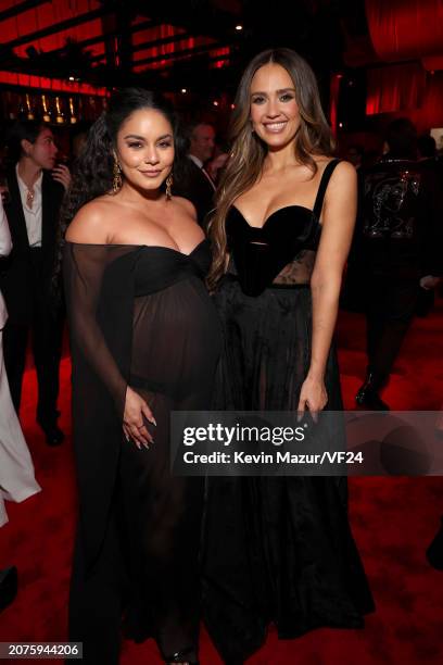 Vanessa Hudgens and Jessica Alba attend the 2024 Vanity Fair Oscar Party Hosted By Radhika Jones at Wallis Annenberg Center for the Performing Arts...