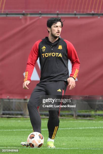 Roma player Sardar Azmoun in action during a training session at Centro Sportivo Fulvio Bernardini on March 11, 2024 in Rome, Italy.