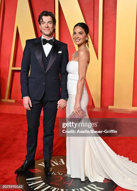 John Mulaney and Olivia Munn attend the 2024 Vanity Fair Oscar Party hosted by Radhika Jones at Wallis Annenberg Center for the Performing Arts on...