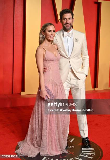 Emily Blunt and John Krasinski attend the 2024 Vanity Fair Oscar Party hosted by Radhika Jones at Wallis Annenberg Center for the Performing Arts on...