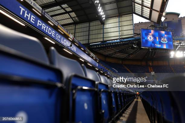 General view inside the stadium prior to the Premier League match between Chelsea FC and Newcastle United at Stamford Bridge on March 11, 2024 in...