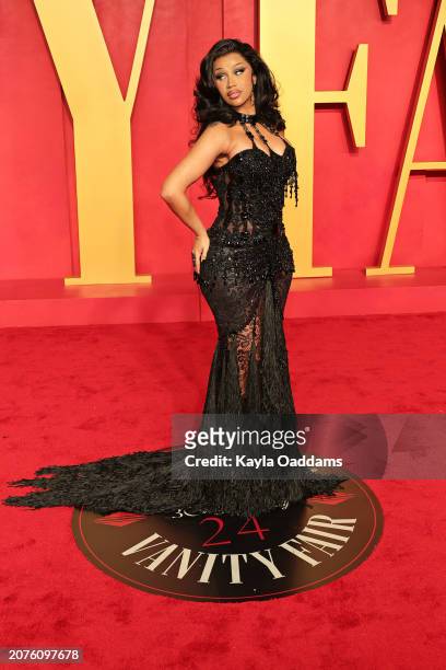 Cardi B attends the 2024 Vanity Fair Oscar Party Hosted By Radhika Jones at Wallis Annenberg Center for the Performing Arts on March 10, 2024 in...