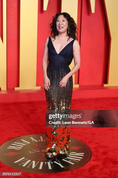 Sandra Oh attends 2024 Vanity Fair Oscar Party Hosted by Radhika Jones at Wallis Annenberg Center for the Performing Arts on March 10, 2024 in...