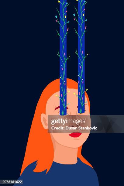 woman in distress - concept - head exploding stock illustrations