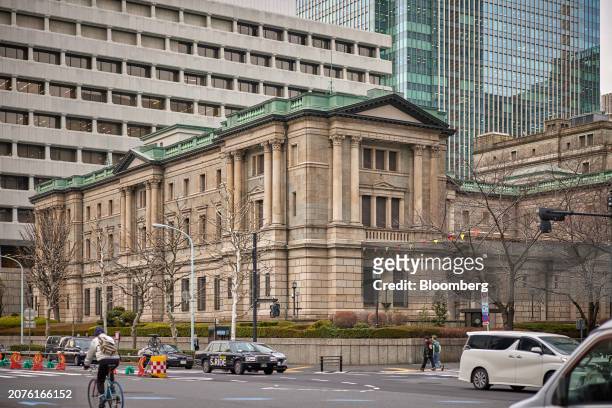 The Bank of Japan headquarters in Tokyo, Japan, on Thursday, March 14, 2024. Bank of Japan officials are edging closer to raising interest rates and...