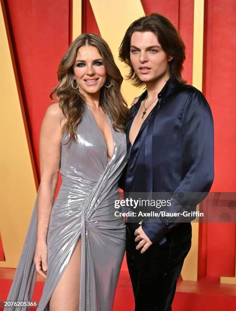 Elizabeth Hurley and Damian Hurley attend the 2024 Vanity Fair Oscar Party hosted by Radhika Jones at Wallis Annenberg Center for the Performing Arts...