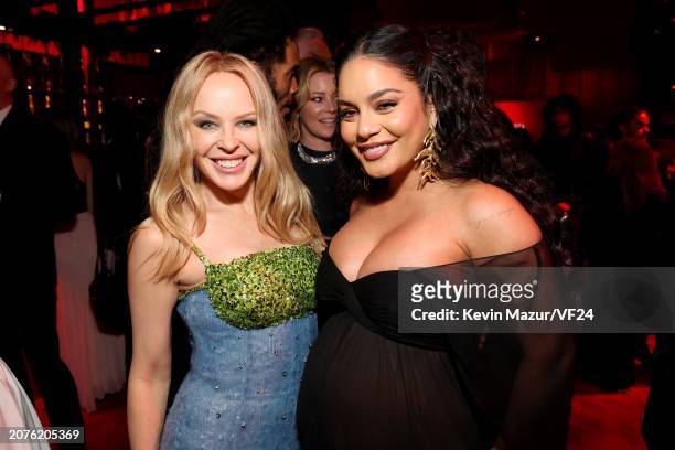 Kylie Minogue and Vanessa Hudgens attend the 2024 Vanity Fair Oscar Party Hosted By Radhika Jones at Wallis Annenberg Center for the Performing Arts...