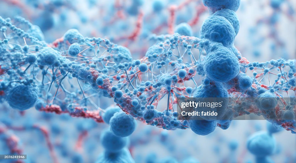 3D virus cells attacking a DNA strand
