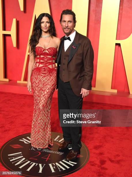 Camila Alves, Matthew McConaughey arrives at the 2024 Vanity Fair Oscar Party Hosted By Radhika Jones at Wallis Annenberg Center for the Performing...