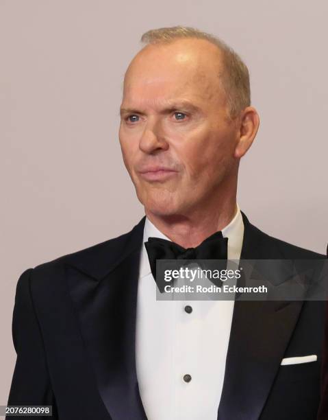 Michael Keaton poses in the press room during the 96th Annual Academy Awards at Ovation Hollywood on March 10, 2024 in Hollywood, California.