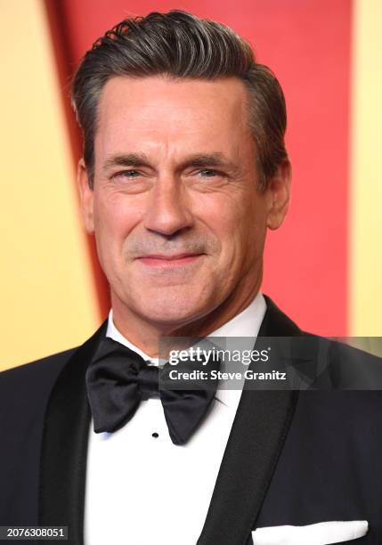 Jon Hamm arrives at the 2024 Vanity Fair Oscar Party Hosted By Radhika Jones at Wallis Annenberg Center for the Performing Arts on March 10, 2024 in...